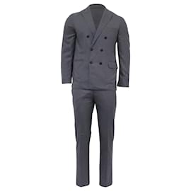 Doppelt gefütterte Jacke und Hose von Brunello Cucinelli aus grauer Schurwolle