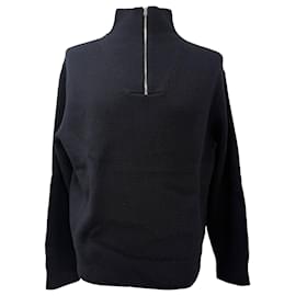 Halb-zip Strickpullover aus schwarzer Merinowolle von Theory