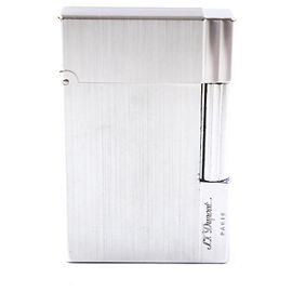 Autre Marque Dupont Line 2 Short Square Hairline Logo Engraved Silver Lighter