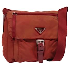 Borsa a Spalla PRADA in Nylon Rosso Argento Auth ki5884