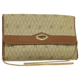 Christian Dior Honeycomb Canvas Chain Shoulder Bag PVC Beige Gold Auth BA4864