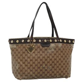Borsa Tote GG Cristal GUCCI in tela rivestita beige oro 207291 Auth 139548