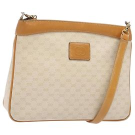 Gucci Bolso de Hombro Micro GG Supreme PVC Blanco Oro Auth th6280