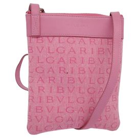 Bulgari Borsa a spalla BVLGARI Logo Mania in tela rosa argento autentica bs28986