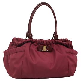 Bolsa Tote Vala em Nylon Bordeaux e Ouro Auth hk2907 da Salvatore Ferragamo