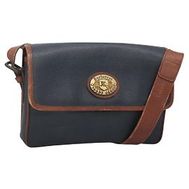 Autre Marque Burberrys Schultertasche aus Leder PVC Marineblau Gold Auth bs28989