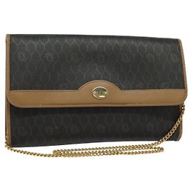 Christian Dior Schultertasche aus Waben-Canvas mit PVC-Kette in Schwarz und Gold Auth 139848