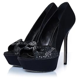 Sergio Rossi, décolleté in satin nero con strass