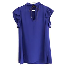 Blusa de lazo de crepé morado Monograma Louis Vuitton Resort 2017