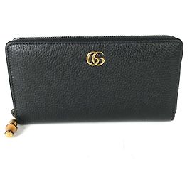 Portafoglio lungo con zip rotondo in bambù GG Marmont di Gucci