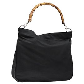 GUCCI Bamboo Schultertasche Nylon Schwarz Silber 001 1553 1577 Auth bs28640