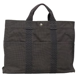 Hermès HERMES Bolso de Mano Her Line MM Lona Gris Plata Auth 140108