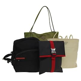 PRADA Tote Bag Nylon 4Set Weiß Khaki Schwarz Auth ki5890