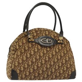 Christian Dior Trotter Canvas Hand Bag Brown Gold Auth 140092