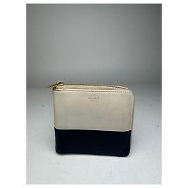 Céline Carteira de couro bicolor vintage Celine Paris com zíper cinza e preto
