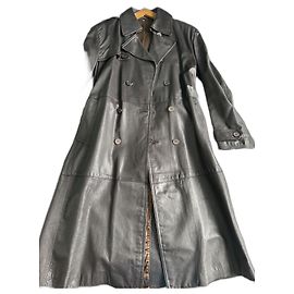 Autre Marque Trench en cuir marron foncé homme