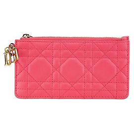 Tarjetero Dior Cannage en cuero rosa Christian Dior