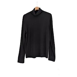 Chanel Pull à col roulé en laine et coton noir