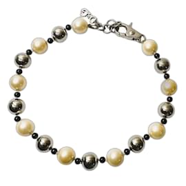 Splendido collier DOLCE & GABBANA con perle alternate a boule argento
