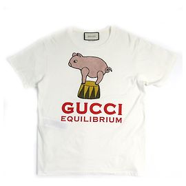 Camiseta de algodão com bordado de porco EQUILIBRIUM da Gucci