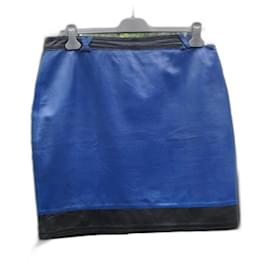 Falda de cuero bicolor negra y azul oscuro - Autre Marque