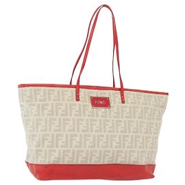 FENDI Zucca Canvas Tote Bag Weiß Gold Auth ep10233