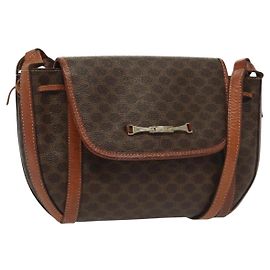 Céline Borsa a Spalla in Tela Macadam CELINE in Pelle PVC Marrone Oro Auth ki5951