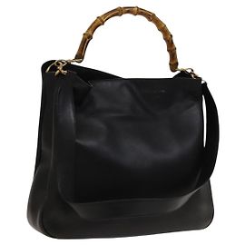 Borsa a Spalla Gucci Bamboo in Pelle 2way Nera Oro 001 1998 1577 Auth 139142