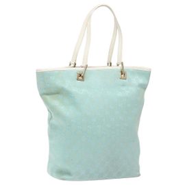 Bolsa Tote GG em lona GUCCI azul turquesa ouro 002 1098 Auth 130756