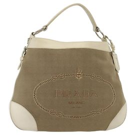 Borsa a Spalla PRADA in Tela Beige Argento Autentica 138851