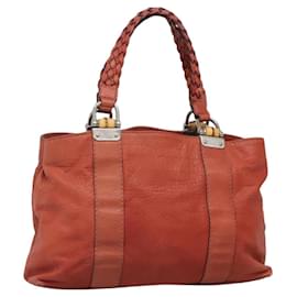 Borsa Tote in Pelle Gucci Bamboo Rossa Argento 232947 Auth 139547