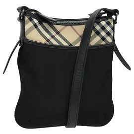 Burberry Borsa a Spalla Nova Check in Nylon Beige Argento Auth BA4461