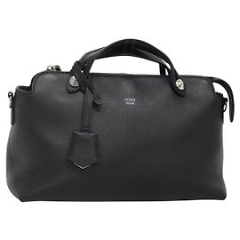 Borsa a mano FENDI in pelle nera argento Auth bs28905