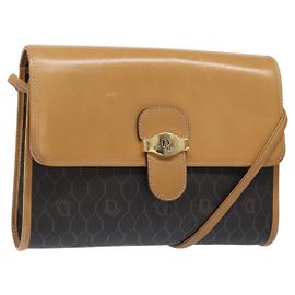 Borsa a spalla in tela a nido d'ape PVC nera e dorata Auth BA4862 Christian Dior