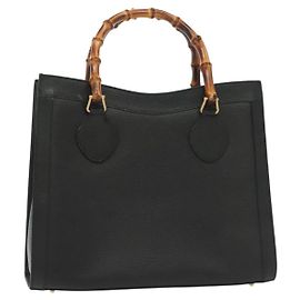Bolso de mano de cuero negro y dorado GUCCI Bamboo 002 2122 0260 Auth ep10191