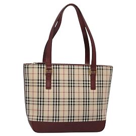 Burberry Nova Check Tote Bag Canvas Beige Gold Auth BA5105