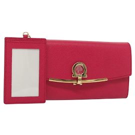 Cartera Larga Gancini de Cuero Rosa Dorado Auténtica 139609 de Salvatore Ferragamo