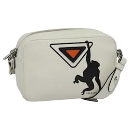 Borsa a Spalla in Pelle Bianca Argento Auth BA5096 - Prada