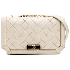 Chanel Bianco Medio Pelle Trapuntata Ottagonale Chiusura CC