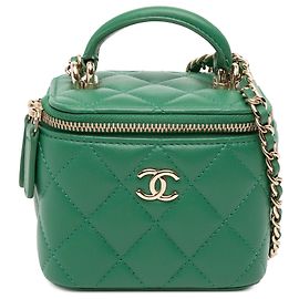 Chanel Mini CC Verde in Pelle di Agnello Trapuntata con Manico e Catena