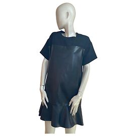 Autre Marque Vestido negro bicolor de cuero y tela – Estilo rock chic Talla 40 ✨