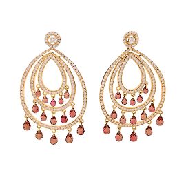 Autre Marque Brincos de ouro rosa, diamantes e turmalinas.