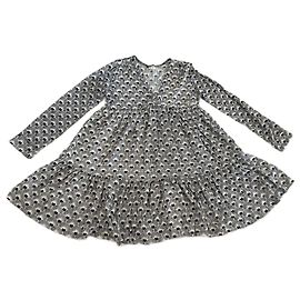 Autre Marque Fließendes Schwarz und Off-White Bedrucktes Kleid - Genesis. Größe 1 (38-40)