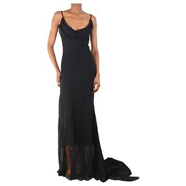 Alessandra Rich Langes Kleid aus schwarzem, transparentem Seiden-Georgette - Größe XS
