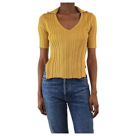 Jacquemus Top de canalé mostaza con cuello en V - talla UK 6