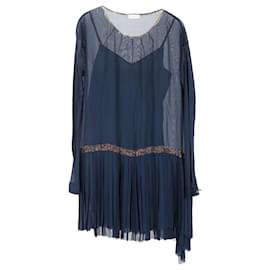 Vestido de hem pliegue asimétrico transparente en rayón azul marino de Dries Van Noten