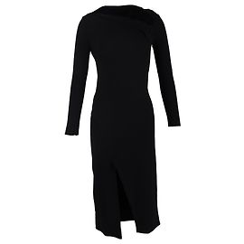 Vestido midi drapeado em crepe Oscar de la Renta em lã preta