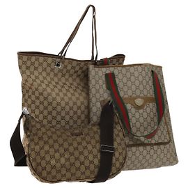 Borsa a Spalla GUCCI GG Canvas GG Plus Supreme PVC 3Set Beige Auth ti3417
