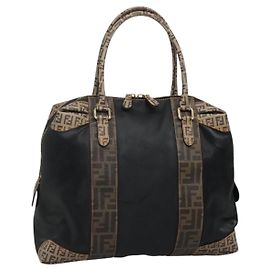 Borsa a mano FENDI Zucchino in tela rivestita in PVC nero e oro Auth bs28910