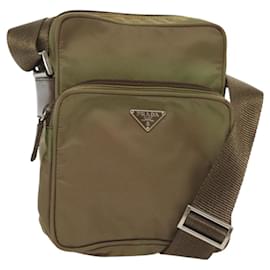 Borsa a Spalla PRADA Nylon Kaki Argento Autentica ki5896
